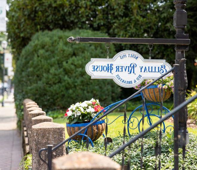 exterior sign for Ellijay River House Bed & Breakfast