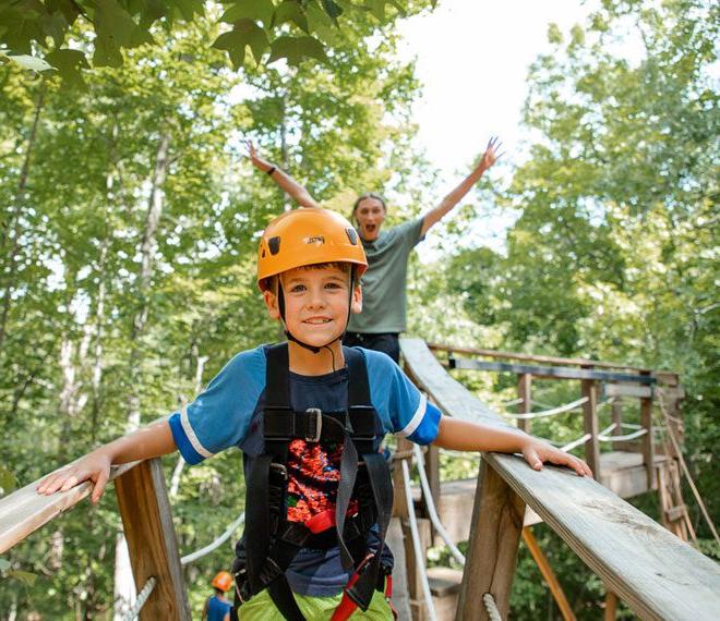 children having fun on elevated bridges